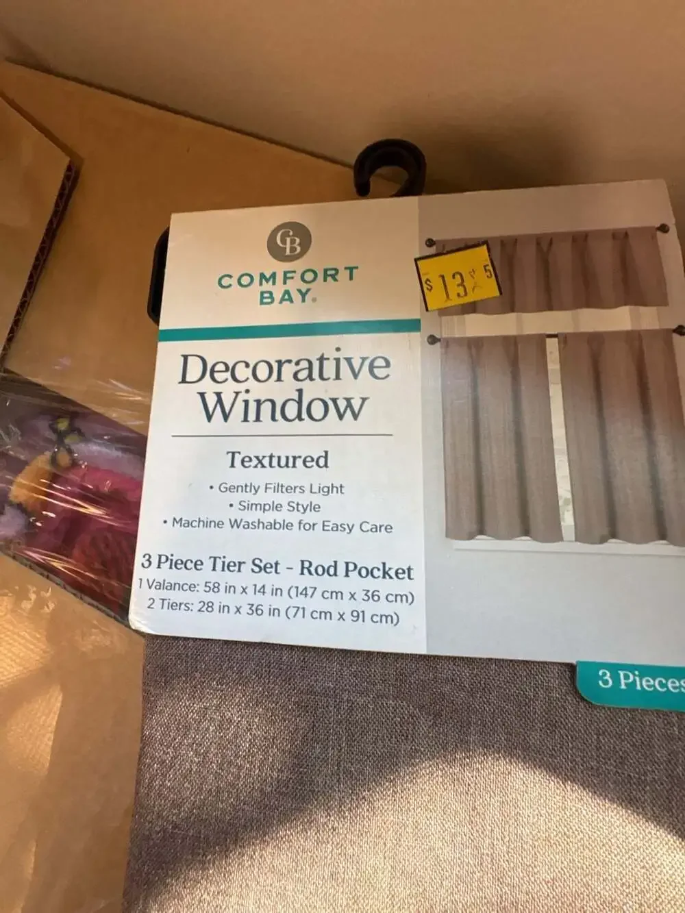 Comfort Bay Textured Decorative Window 3 Piece Tier Set - Rod Pocket